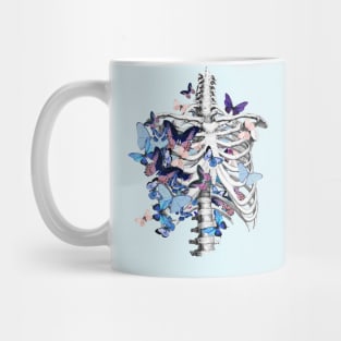 rib cage and blue butterflies, ribcage, human skeleton art Mug